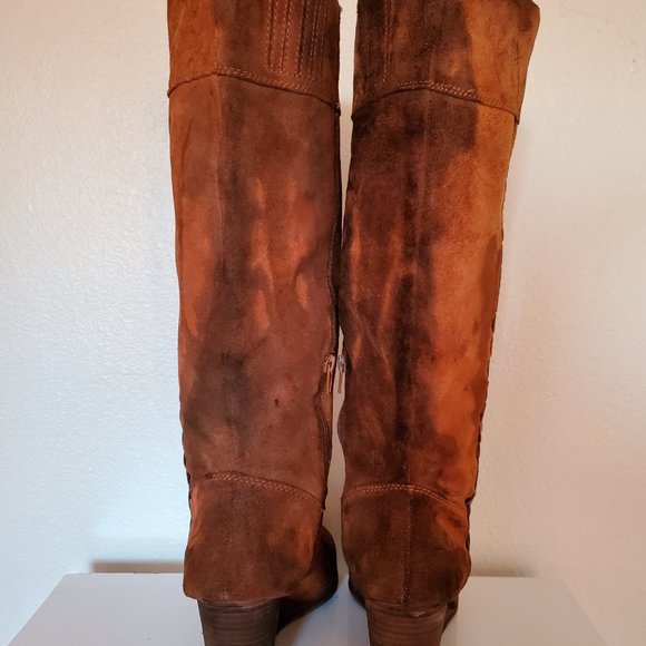 Leather suede wedge tall rodeo Western cowgirl Boot 10 1/2 11 brown black tan - Picture 4 of 13
